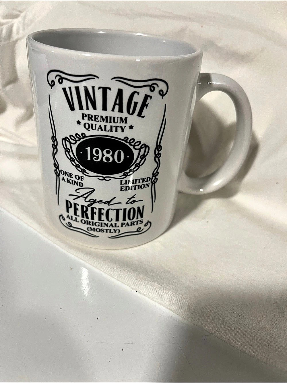 Vintage 1980 Graphic Birthday Mug in White & Black